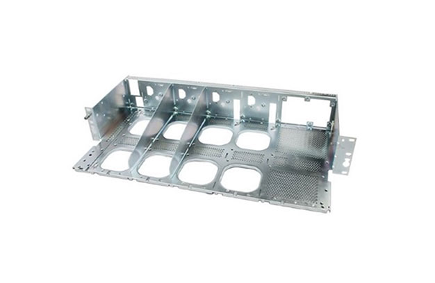Metal frame or tray component for enclosure/platform applications.