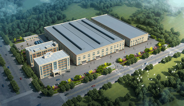 Aerial view or rendering of a manufacturing campus.